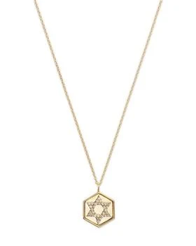 Moon & Meadow | 14K Yellow Gold White Topaz Star of David Disc Pendant Necklace, 16-18",商家Bloomingdale's,价格¥4767