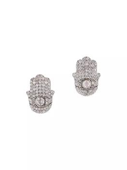 商品Sterling Silver & 1.86 TCW Diamond Hamsa Hand Stud Earrings图片