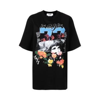 女士始祖鸟短袖, MSGM | MSGM 女士黑色印花棉质短袖T恤 3141MDM160-217798-99商品图片 独家减免邮费