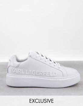 推荐Karl Lagerfeld Exclusive platform sole trainers with raised logo in triple white商品