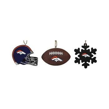 Memory Company | The Denver Broncos Three-Pack Helmet, Football and Snowflake Ornament Set,商家Macy's,价格¥224