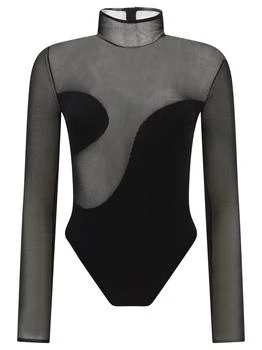 Nensi Dojaka | Asymmetric Line Bodysuit Tops Black,商家Wanan Luxury,价格¥4759