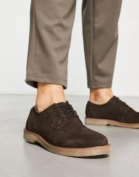 推荐ASOS DESIGN derby lace up shoes in brown suede with faux crepe sole商品