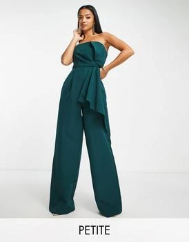 推荐Forever New Petite bandeau bow drape jumpsuit in emerald商品