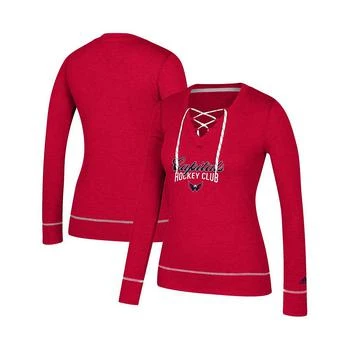 Adidas | Women's Heathered Red Washington Capitals Skate Through Long Sleeve Lace-Up V-Neck T-shirt 7.9折