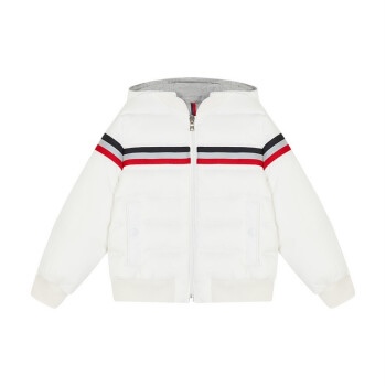 Moncler | 盟可睐童装 撞色条纹拼接Logo连帽羽绒服外套 冬季男童 白色1A51520-53333-042商品图片,额外4折, 额外四折