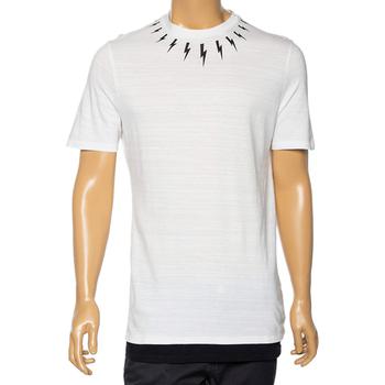 [二手商品] Neil Barrett | Neil Barrett White Lightening Bolt Printed Cotton Short Sleeve T-Shirt S商品图片,3.5折