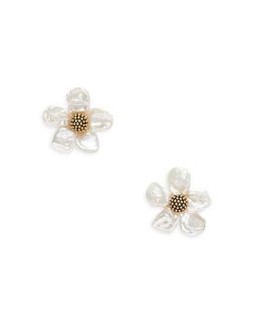 商品Floral Frenzy Cultured Freshwater Pearl Flower Stud Earrings in Gold Tone图片