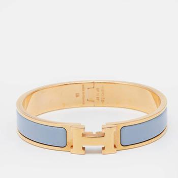 美国爱马仕手镯, [二手商品] Hermes | Hermes Clic H Blue Enamel Gold Plated Narrow Bracelet商品图片 