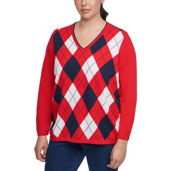 推荐Tommy Hilfiger Womens Plus Cotton Knit V-Neck Sweater商品