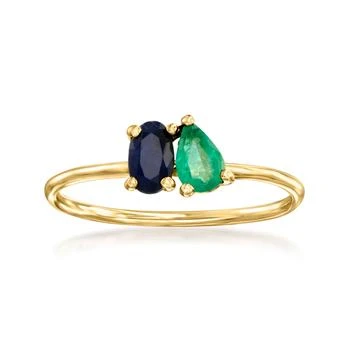 RS Pure | RS Pure by Ross-Simons Sapphire and . Emerald Toi Et Moi Ring in 14kt Yellow Gold,商家Premium Outlets,价格¥2099