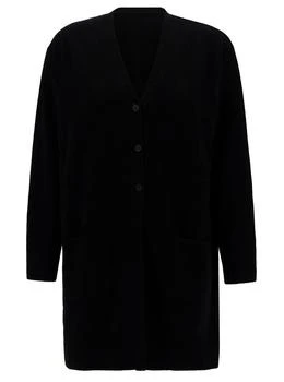 ROSSO PURO | Oversized Black V Neck Cardigan in Wool and Cashmere Woman,商家Baltini,价格¥2290