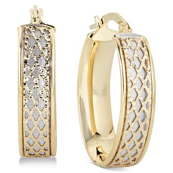 商品Lattice-Design Oval Hoop Earrings in 14k White Gold and 14k Gold图片