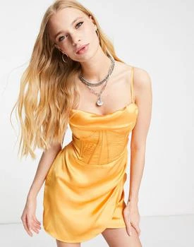 Bershka | Bershka corset detail satin mini dress in soft orange 5.5折