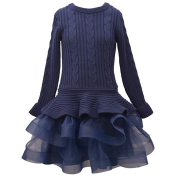 商品Big Girls Long Sleeved Cable Knit Sweater Dress图片