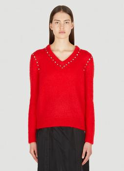 推荐Stud Trim Sweater in Red商品