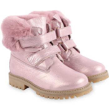 推荐Fur detailing velcro straps iridescent leather boots in pink商品