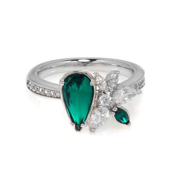 商品Swarovski Botanical Rhodium Plated And Emerald Crystal Ring Sz 5.75 5535843图片