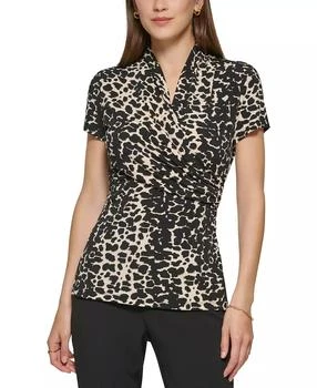 DKNY | Petite Animal-Print Draped Surplice Blouse, Created for Macy's,商家Macy's,价格¥258