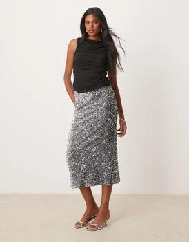 Vila | Vila sequin & velour maxi skirt in silver grey,商家ASOS,价格¥292