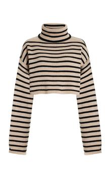 推荐The Frankie Shop - Women's Athina Striped Wool-Blend Cropped Turtleneck Sweater - Stripe - M/L - Moda Operandi商品