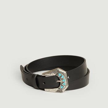 推荐Leather belt with fancy buckle Black Maison Boinet商品