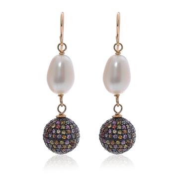 商品Zydo | Zydo Sterling Silver, Multicolored Sapphire 9.80ct. tw. and Pearl 8mm Drop Earrings,商家Premium Outlets,价格¥15707图片