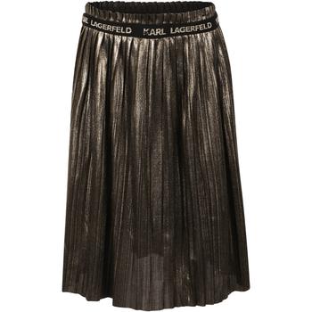 Karl Lagerfeld Paris | Branded waist band shiny pleated skirt in golden商品图片,4.9折×额外8.5折, 满$350减$150, 满减, 额外八五折