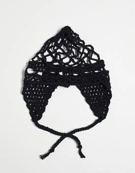 COLLUSION | COLLUSION crochet festival skull cap with tie detail in black 4折