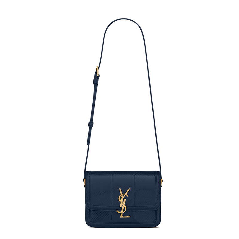ysl包真假, Yves Saint Laurent | SAINT LAURENT PARIS/圣罗兰 YSL 21新款 SOLFERINO系列 女士小号深海军蓝水蛇皮YSL旋转扣单肩斜挎手提包商品图片 7.4折×额外9.5折, 包邮包税, 额外九五折