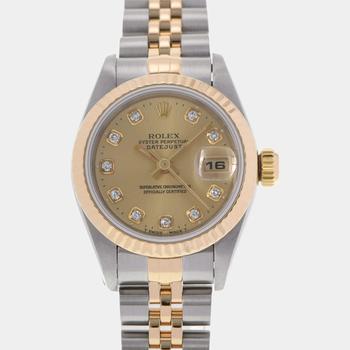 [二手商品] Rolex | Rolex Champagne Diamonds 18k Yellow Gold And Stainless Steel Datejust 69173G Automatic Women's Wristwatch 26 mm商品图片,4.5折