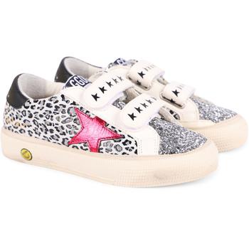 推荐Leopard print velcro straps logo sneakers with glitter in white and black商品