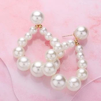 FASHNZFAB | Pearl Beaded Teardrop Dangle Earrings - Cream, Gold,商家Premium Outlets,价格¥154