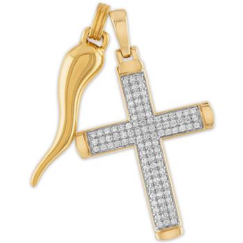Esquire Men's Jewelry | 2-Pc. Set Cubic Zirconia Cross and Horn Pendants in 14k Gold-Plated Sterling Silver, Created for Macy's商品图片,6折×额外8.5折, 额外八五折