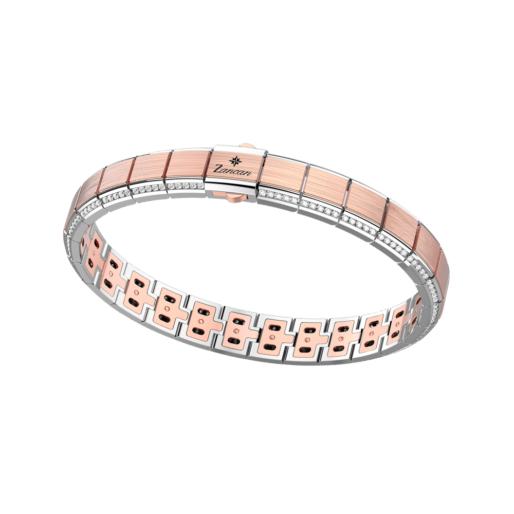 商品18K rose and white gold bracelet with diamonds.图片