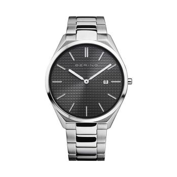 推荐Men's Ultra Slim Silver-Tone Stainless Steel Bracelet Watch 40mm商品