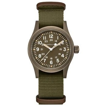 推荐Men's Swiss Mechanical Khaki Field Green Fabric Strap Watch 38mm商品