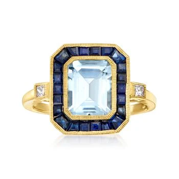 Ross-Simons | Ross-Simons Aquamarine and Sapphire Ring With . Diamonds in 14kt Yellow Gold,商家Premium Outlets,价格¥6971