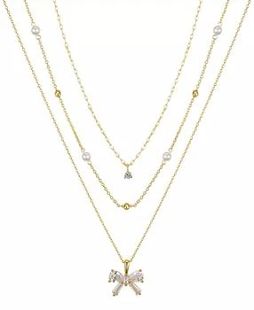 Unwritten | Cubic Zircoina and Mother of Pearl Bow Layered Pendant Necklace Set,商家Macy's,价格¥374