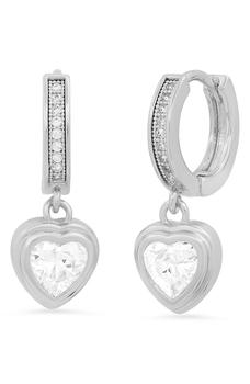 商品18K White Gold Plated Crystal Heart Dangle Hoop Earrings,商家Nordstrom Rack,价格¥219图片
