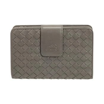 Mancini Leather Goods | Women's Basket Weave Collection RFID Secure Mini Clutch Wallet 