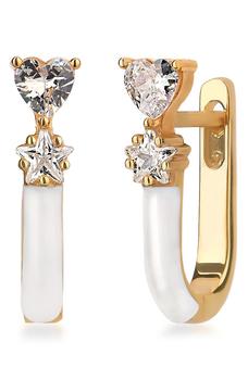商品Gabi Rielle | Wrapped and Ready Collection 14k Yellow Gold Vermeil Marshmallow French Enamel Cubic Zirconia Earrings,商家Nordstrom Rack,价格¥393图片