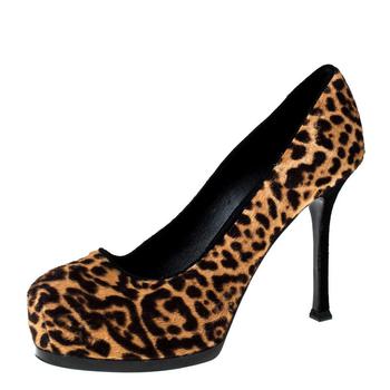 ysl高跟鞋推荐, [二手商品] Yves Saint Laurent | Saint Laurent Paris Beige/Brown Leopard Print Pony Hair Tribtoo Platform Pumps Size 36商品图片 2.6折