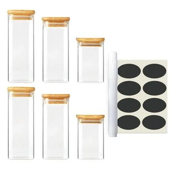 Cheer Collection | Square Food Storage Glass Jars With Bamboo Covers, Set of 6,商家Verishop,价格¥302