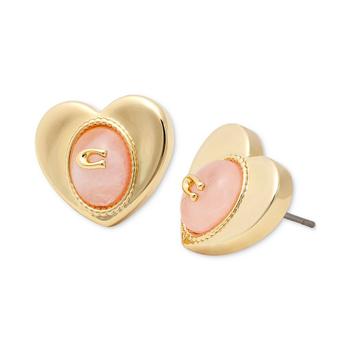 商品Gold-Tone Signature C Gemstone Heart Stud Earrings图片