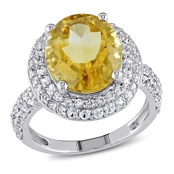 Mimi & Max | Mimi & Max 5 2/5ct TGW Oval Cut Citrine and Created White Sapphire Double Halo Ring in Sterling Silver,商家Premium Outlets,价格¥491