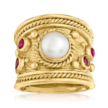 商品Ross-Simons 7.5-8mm Cultured Pearl and . Pink Quartz Ring in 18kt Gold Over Sterling,商家Premium Outlets,价格¥1092图片