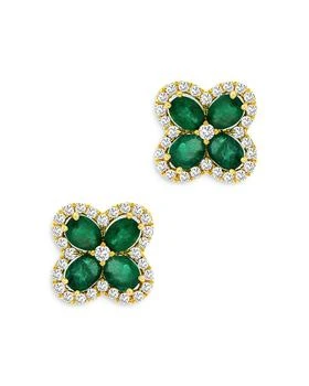 Bloomingdale's | Emerald & Diamond Clover Stud Earrings in 14K Yellow Gold,商家Bloomingdale's,价格¥15449