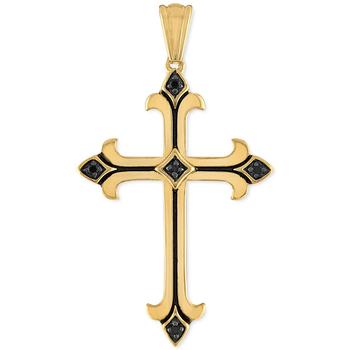 Esquire Men's Jewelry | Black Cubic Zirconia Cross Pendant in 14k Gold-Plated Sterling Silver, Created for Macy's商品图片,6折×额外8.5折, 额外八五折