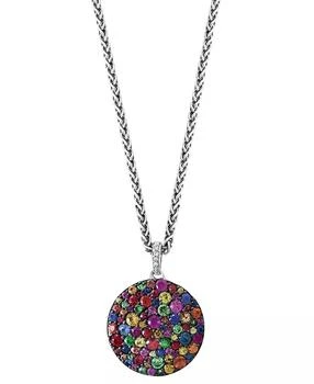 Effy | EFFY® Multi-Sapphire (2-5/8 ct. t.w.), Tsavorite (1/2 ct. t.w.) & Diamond Accent Pavé Disc 18" Pendant Necklace in Sterling Silver,商家Macy's,价格¥3468